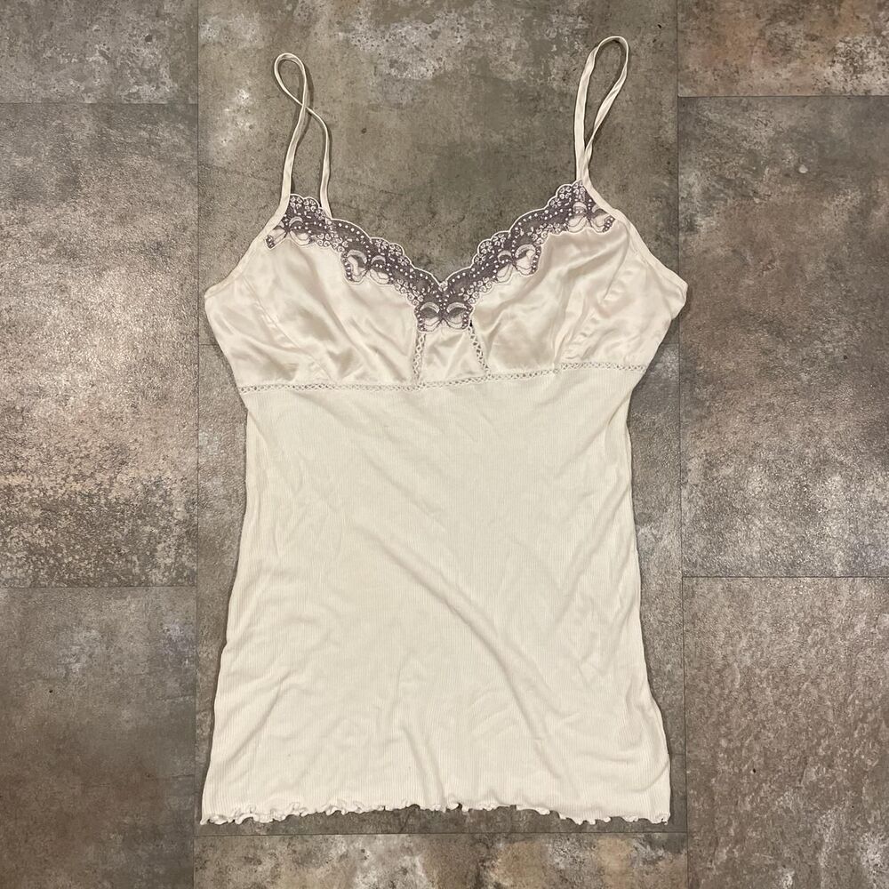 guess jeans y2k white silk lace trim fairy cami with ribbed cotton body medium
